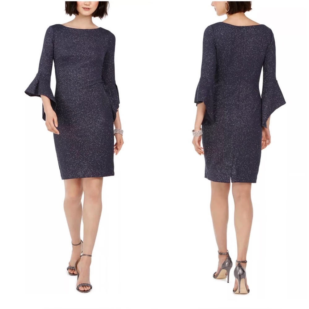 Vince Camuto Metallic Bell Sleeve Sheath Dress